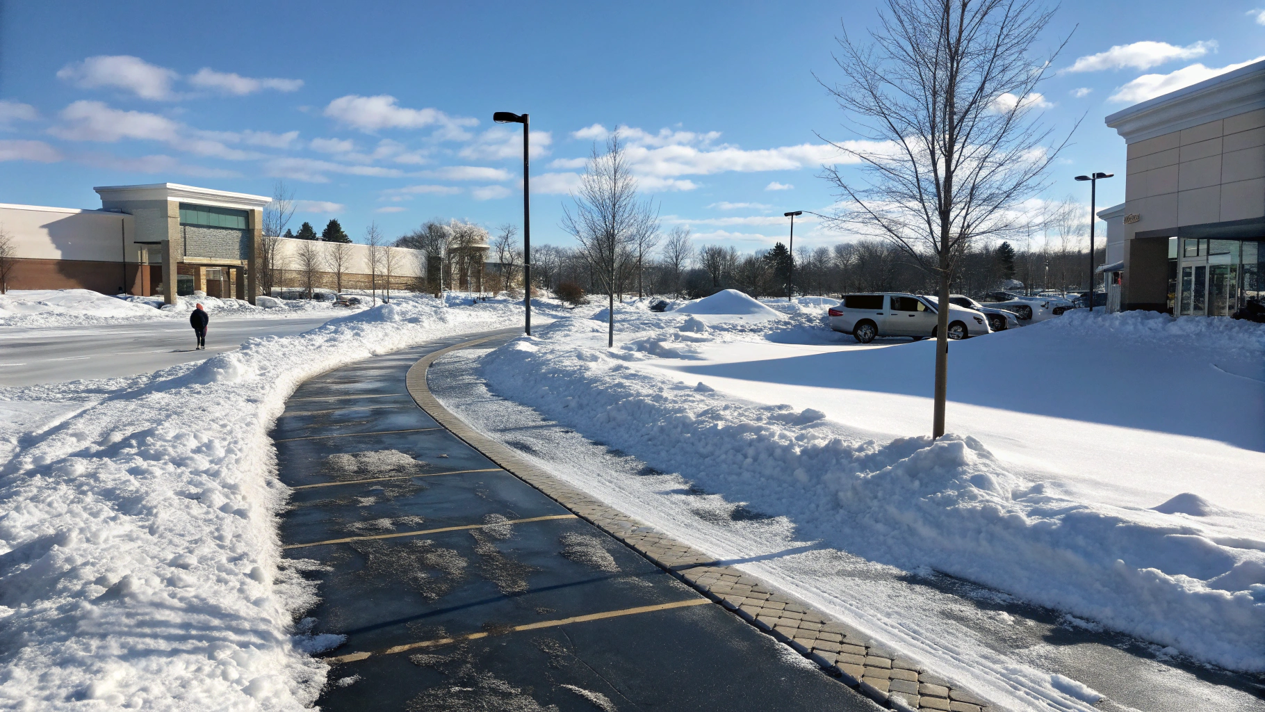 Professionell geräumter und gestreuter Gehweg im Winter